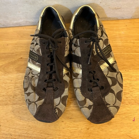 Coach Signature Katelyn Brown and Gold Lace-Up Sneakers - Picture 3 of 7